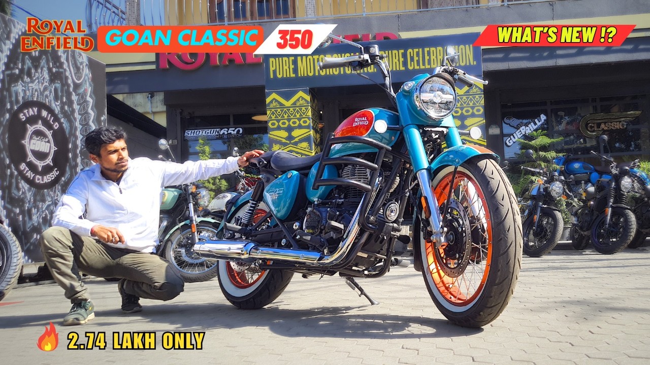 Royal Enfield Goan Classic 350 Trip Teal colour Review : Features, Mileage, Price, Exhaust