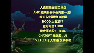 大盘继续在高位横盘AMC 超跌股会不会再来一波？我买入中概股EH被埋HOOD 上看25 ？登月概念 LUNR 黄金概念股：HYMC CHATGPT 概念股：AI 5.21 .24 个人思路 仅供参考