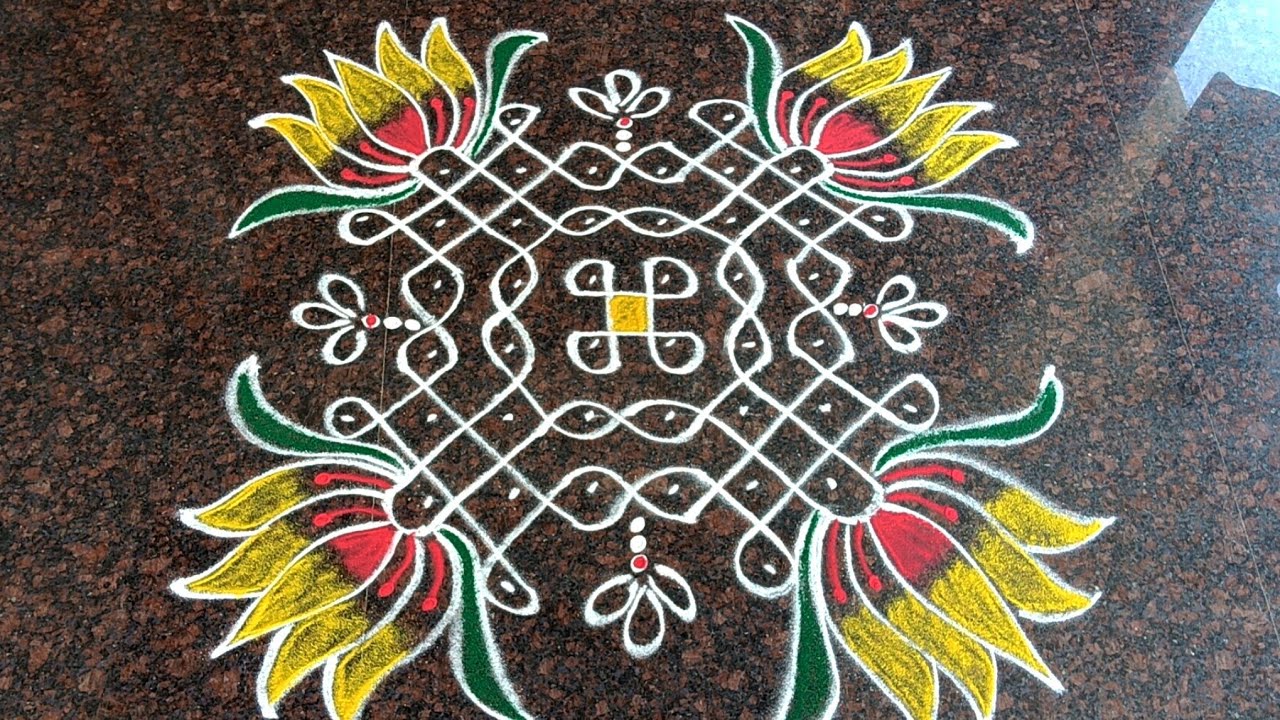 Beautiful Lotus Rangoli Design 🌸 | Easy Muggu Design | Simple Rangoli for Beginners #rangoli #muggu