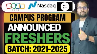 Finally Biggest Campus Program Announced | Zoho, UST, Nasdaq, cometchat Jobs | Register Now