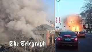 video: Massive restaurant explosion kills two and injures dozens in China