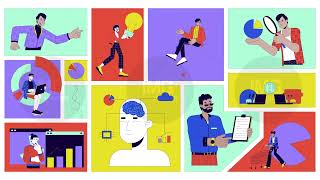 Data analytics people bento grid animation