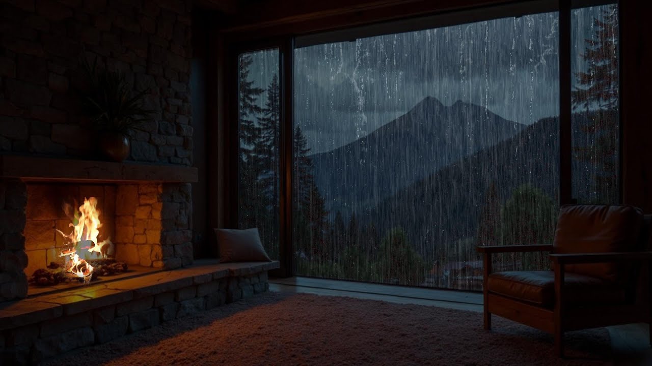 Mountain Cabin in the Rain ⛰️ Cozy Fireplace & Rain Ambience - YouTube