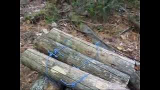 Lashed log seat for bush camp