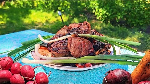 Cooking meat on a fire in a rural yard