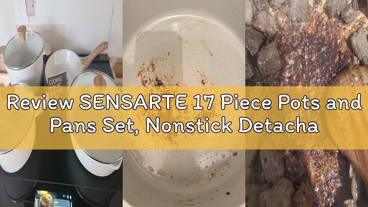 Review SENSARTE 17 Piece Pots and Pans Set, Nonstick Detachable Handle Cookware, Induction Kitchen C