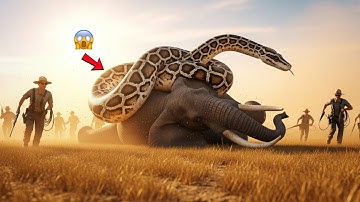 Heroic Animal Rescue: Mother Elephant Saved from Giant Python Attack in African Savanna!
