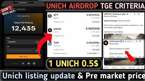 Unich airdrop Tge criteria 🤑 || unich listing update & Pre market price 🥳 || unich biggest update 🚀