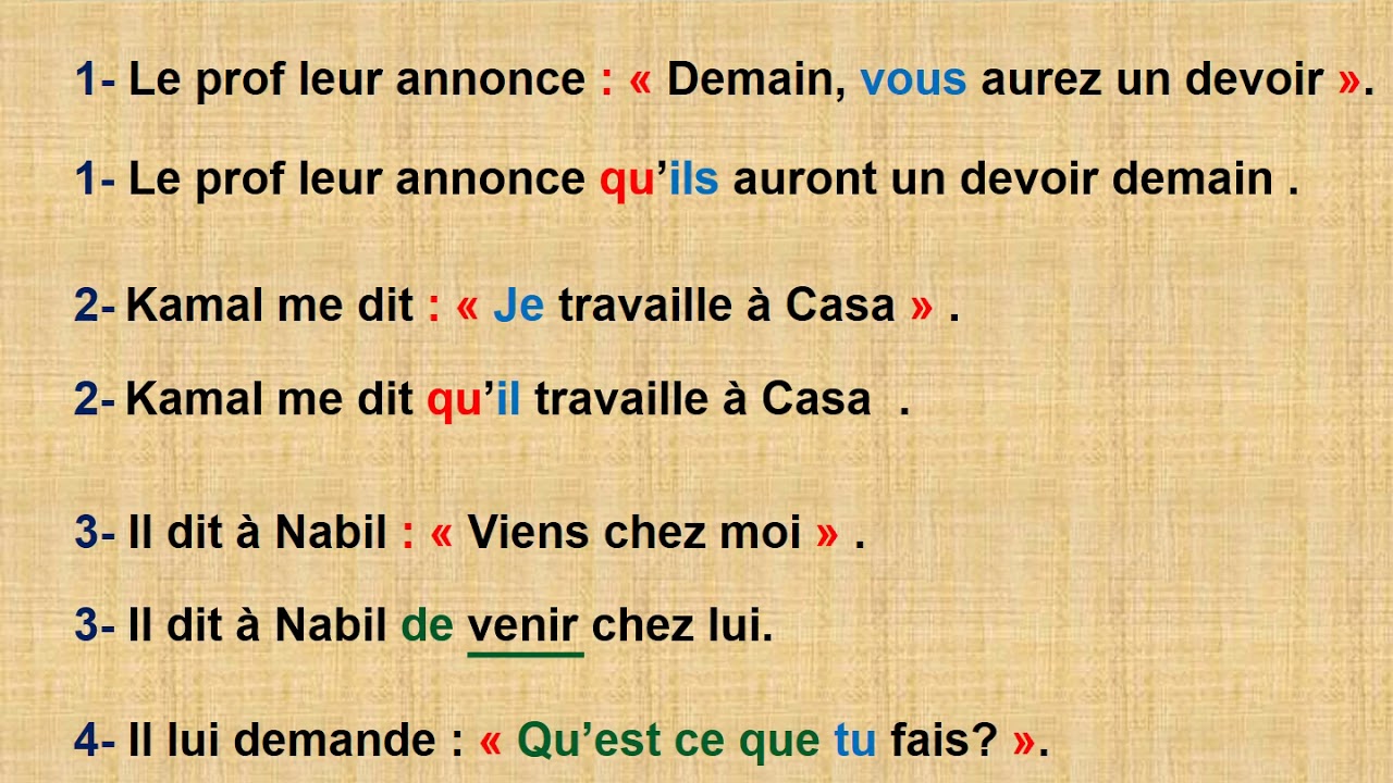 discours direct et indirect الخطاب المباشر و الغير المباشر