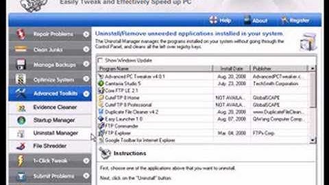 Advanced Toolkits in Advanced PC Tweaker