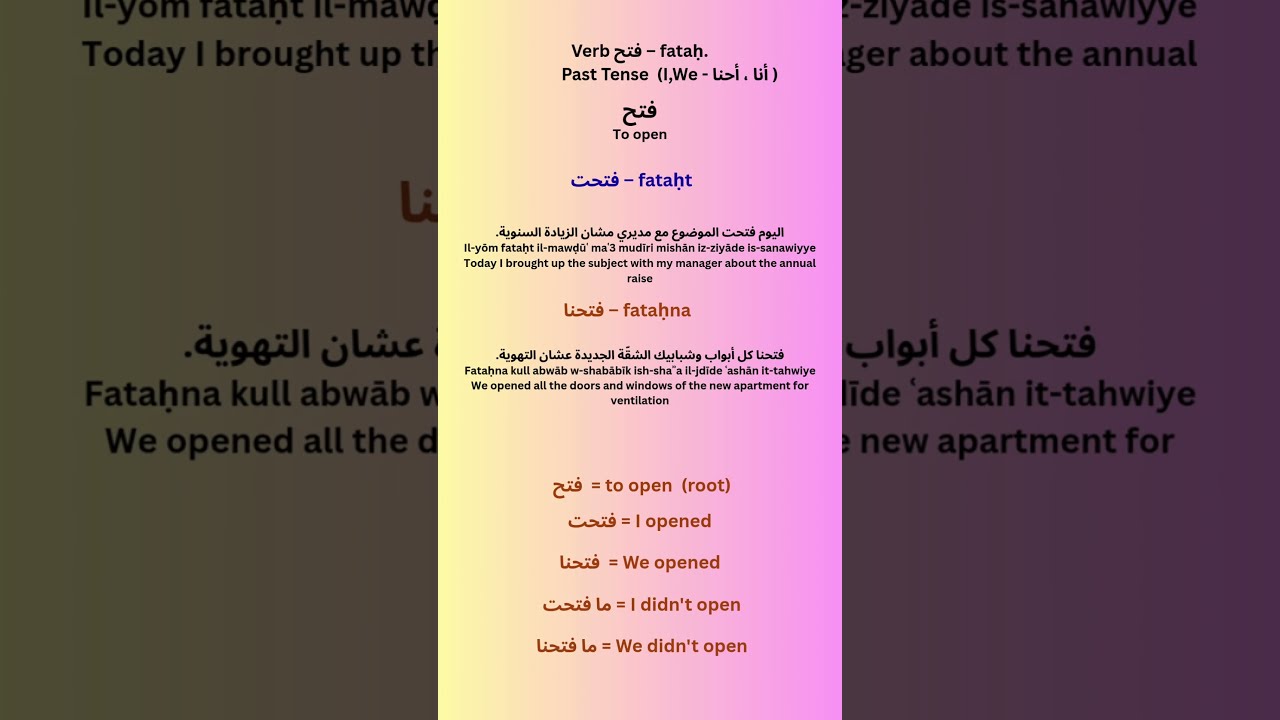 How to Say “I Opened / We Opened” in Arabic 🔓 | فتح (Fataḥ) – Past Tense