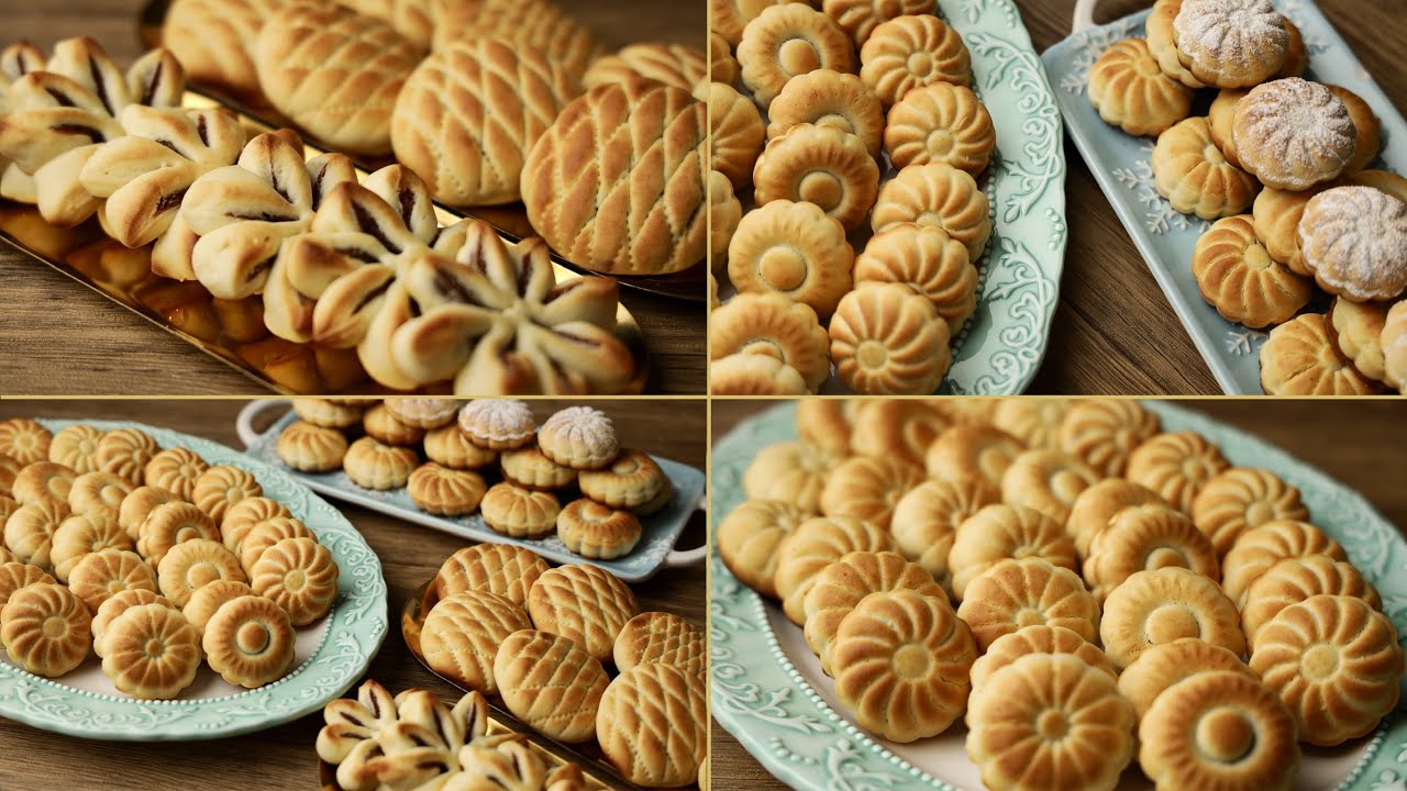 معمول فاخر بالزيت من دون سمنة ولا زبدة و بعجينة واحدة تشكيلة من بسكوت و معمول التمر اقتصادي