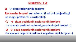 Skupovi Q+ i Q, skup pozitivnih racionalnih brojeva i skup negativnih racionalnih brojeva