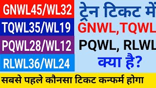 GNWL MEANS IN HINDI | TQWL TICKET CONFIRMATION CHANCES | PQWL KAYA HAI | RLWL CONFIRMATION CHANCES |