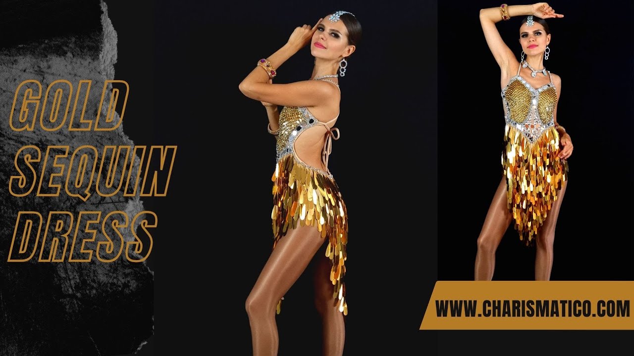 Brilliant Gold Sequin Dance Dress With Mirror Tile Accents