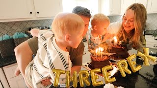 our twins turn 3 YEARS old (THREE REX DINOSAUR BIRTHDAY PARTY) 😭