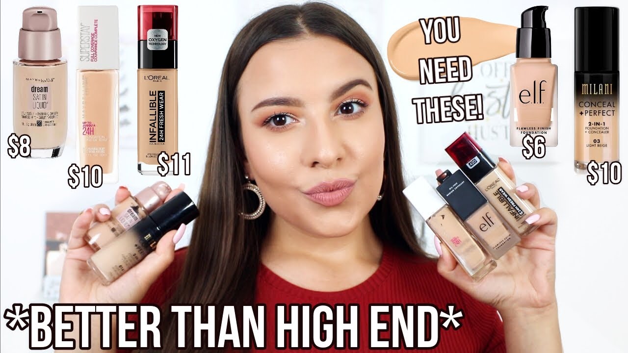 TOP 5 DRUGSTORE FOUNDATIONS! | The Best For All Skin Types *better than high end* | Jackie Ann
