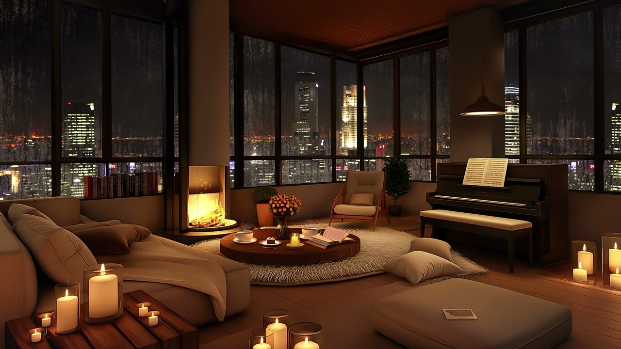 Cozy Bedroom Ambience with Tender Jazz Saxophone Instrumental Music & Rain Sounds for Relax, Sleep