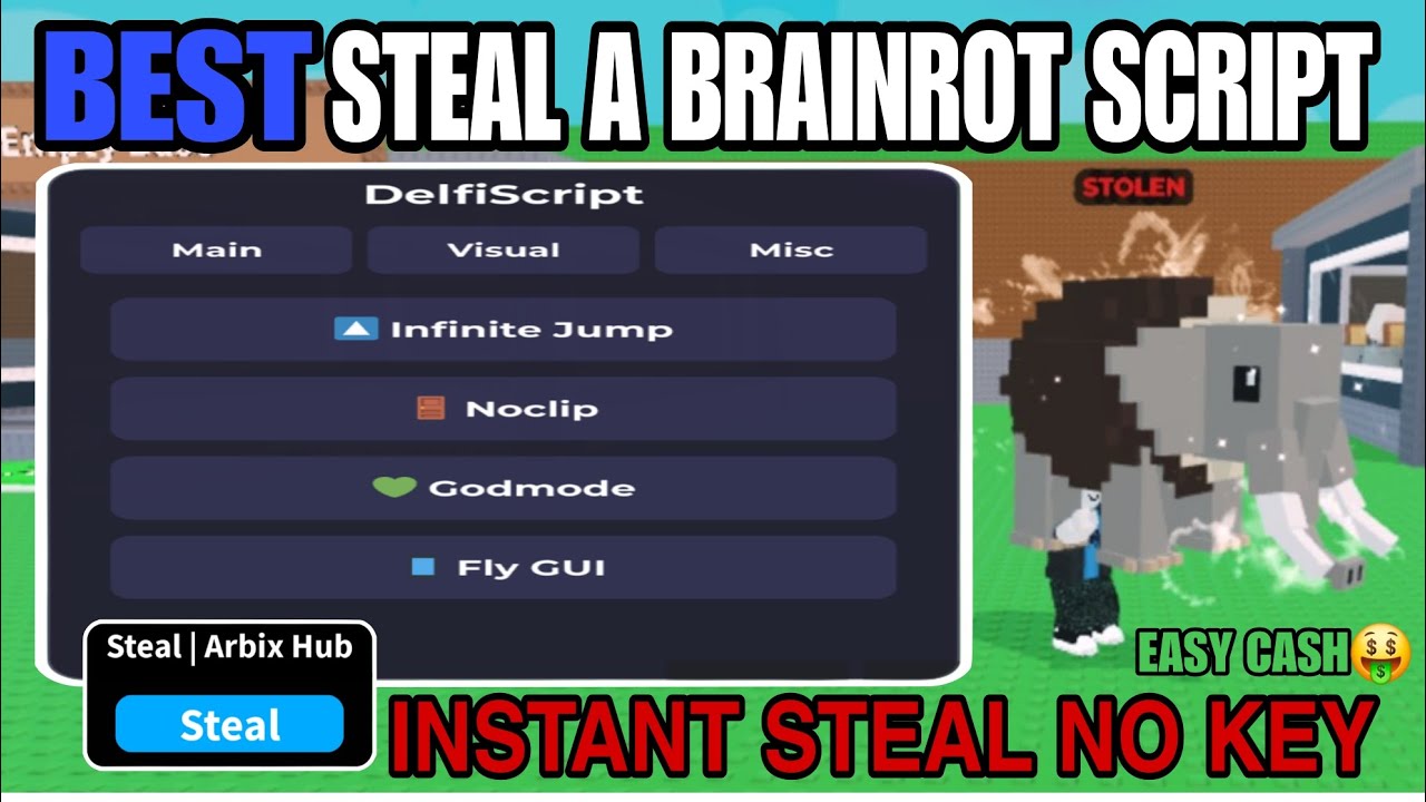Steal a Brainrot Script GUI | FLY NOCLIP INSTANT STEAL INFINITE CASH ...