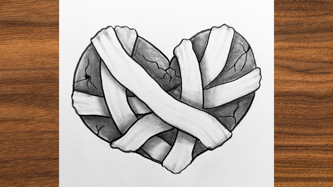 How to Draw a Bandaged Heart | Realistic Pencil Shading