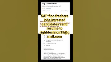 SAP FICO FRESHERS #sapfico #rightdecision #sapjobs #freshersjobs #jobsinbanglore