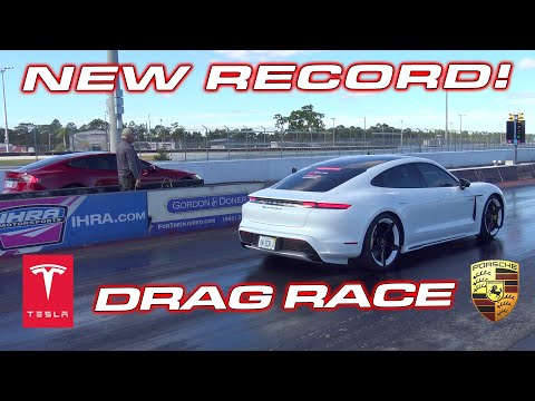 NEW EV RECORD! * Taycan Turbo S vs Tesla Model S Performance 1/4 Mile Down a REAL DRAG STRIP