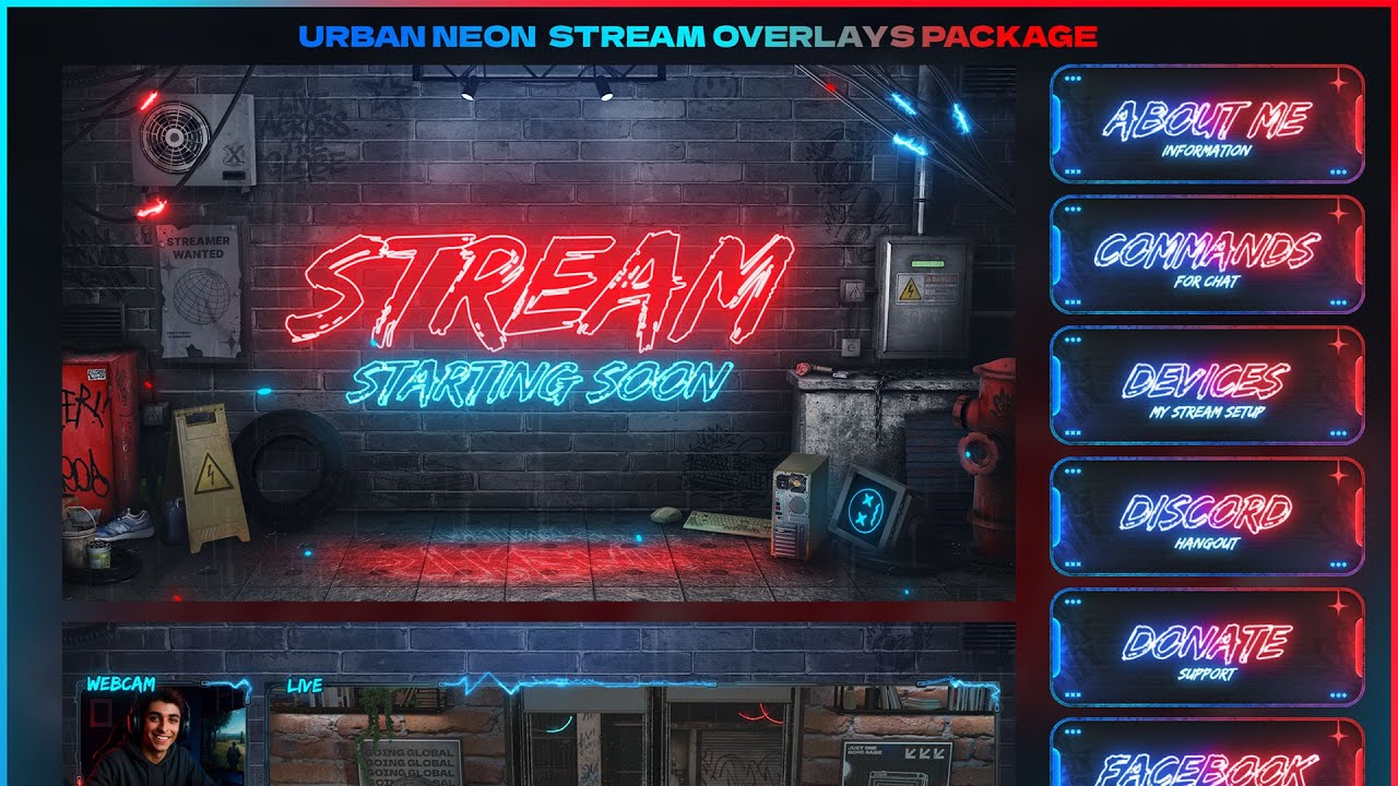 NEON ANIMATED STREAM OVERLAYS PACKAGE - URBAN