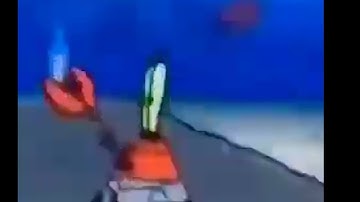 Mr krabs runs into chum bucket and explodes because baller