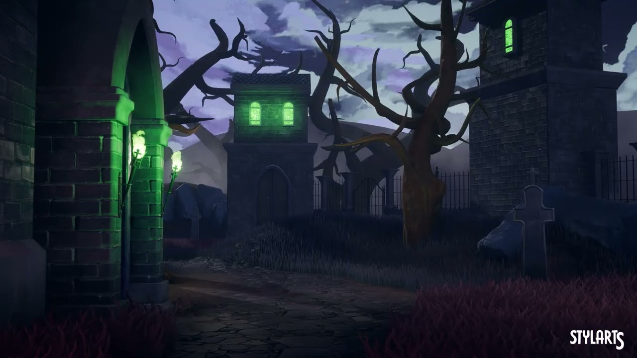 Stylized Spooky Cemetery Crypt, video preview 2