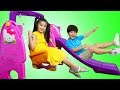 Hana & Tony Pretend Play w/ Slide & Swing Playground Ballpit Balls Kids Toys