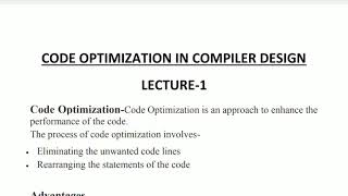 5CS4-02,L1 CD,Code optimization (U5)by Avnesh Kr.Joshi