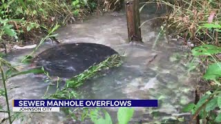 Johnson City sewer manhole overflows after heavy rain