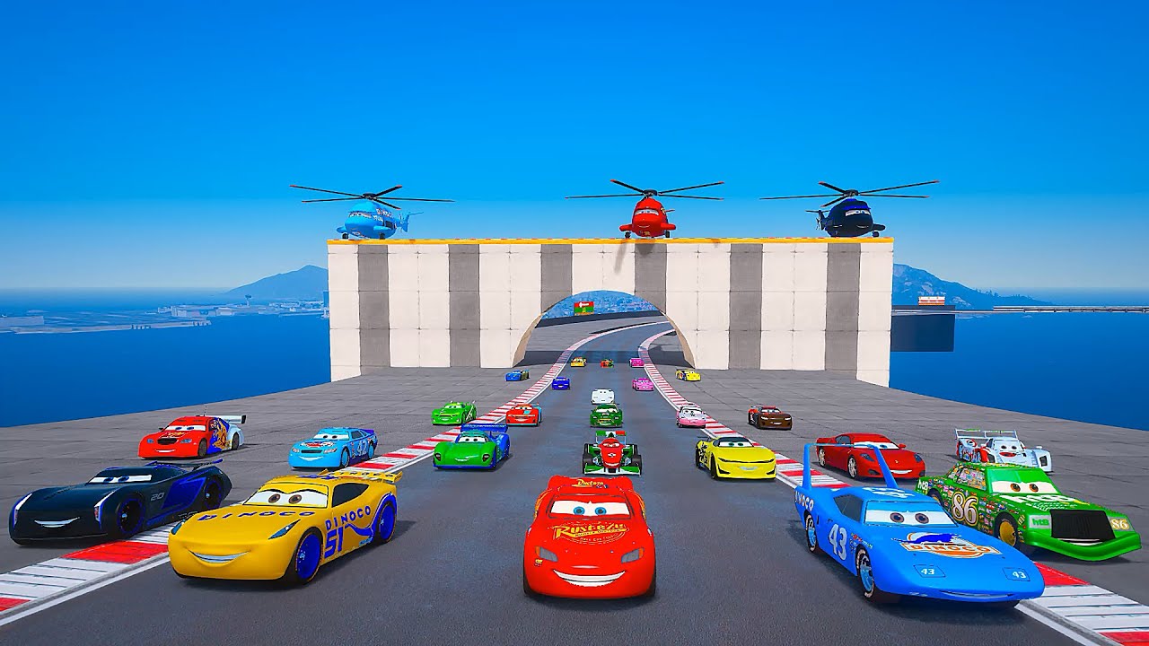 Cars on the Road Race Pixar Cars Lightning McQueen vs The King Chick ...
