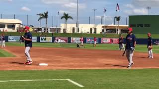 Blake Swihart takes grounders at first base for Red Sox