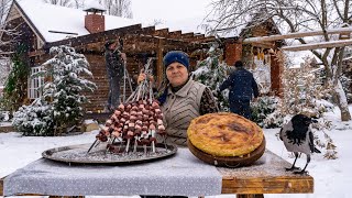 Bir Kış Gününde İnşaatçılar Için Öğle Yemeği Hazırlamak