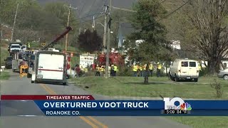 Roanoke County road closed after truck carrying tar crashes