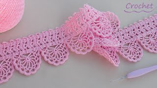 картинка: КАЙМА КРЮЧКОМ вязание для начинающих ЛЕНТОЧНОЕ КРУЖЕВО💕 Beautiful and very easy to crochet LACE💕