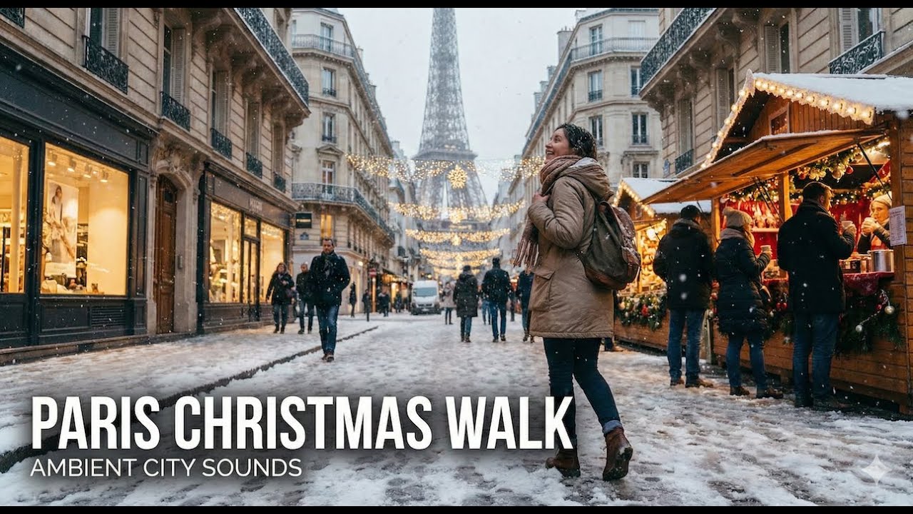 A Rare Snowy Day in Paris Christmas Walk 🇫🇷 Magical Ambience & Market Sounds | 4K HDR