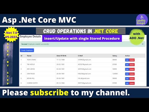 CRUD Operations Using ASP.NET Core | Insert & Update using Single Stored Procedure | .Net 7.0