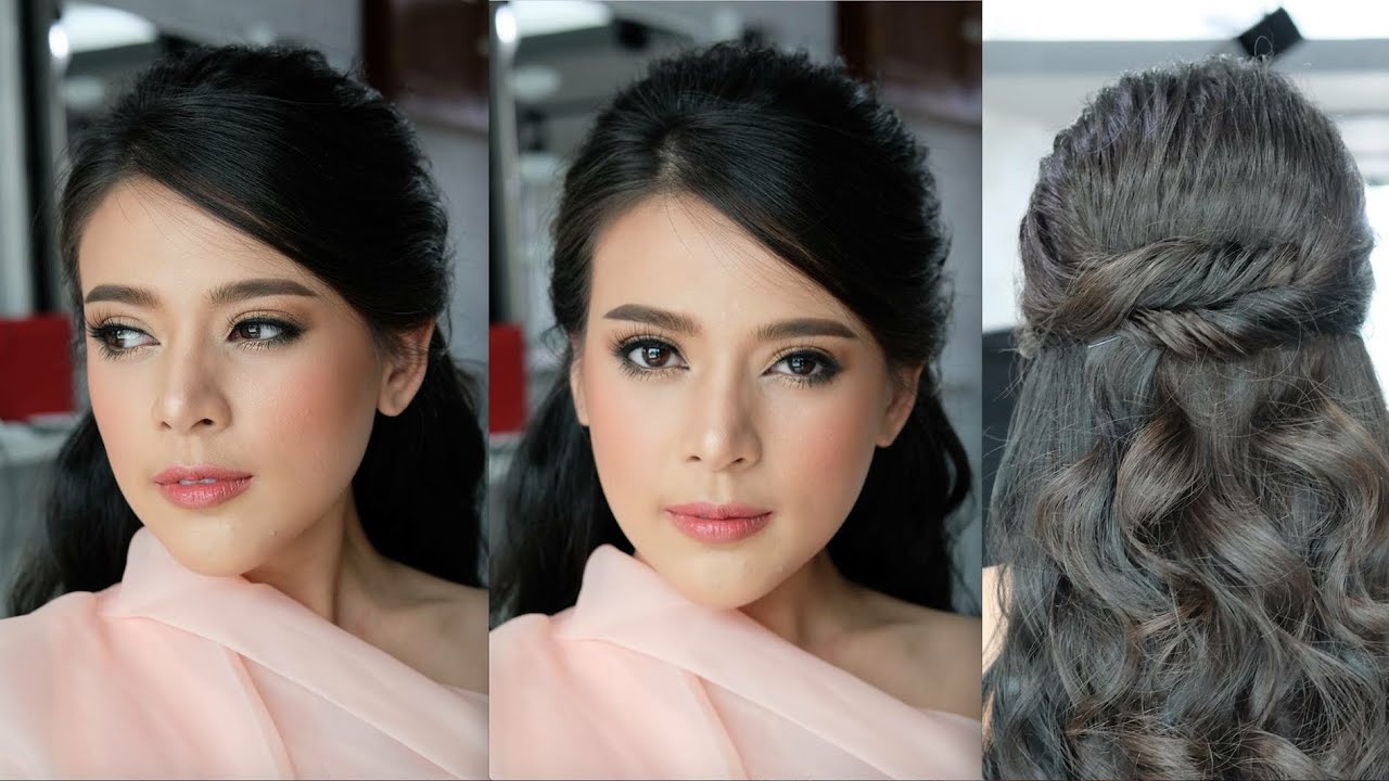 Half Updo Bridal Hairstyle, gorgeous prom hairstyle ทรงผมเจ้าสาวแบบเกล้าครึ่งหัว โดย ครูหญิงภัครา