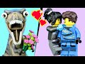 Lego jurassic world stop motion  trex and ninja valentines day  ninjago  reptibian bricks