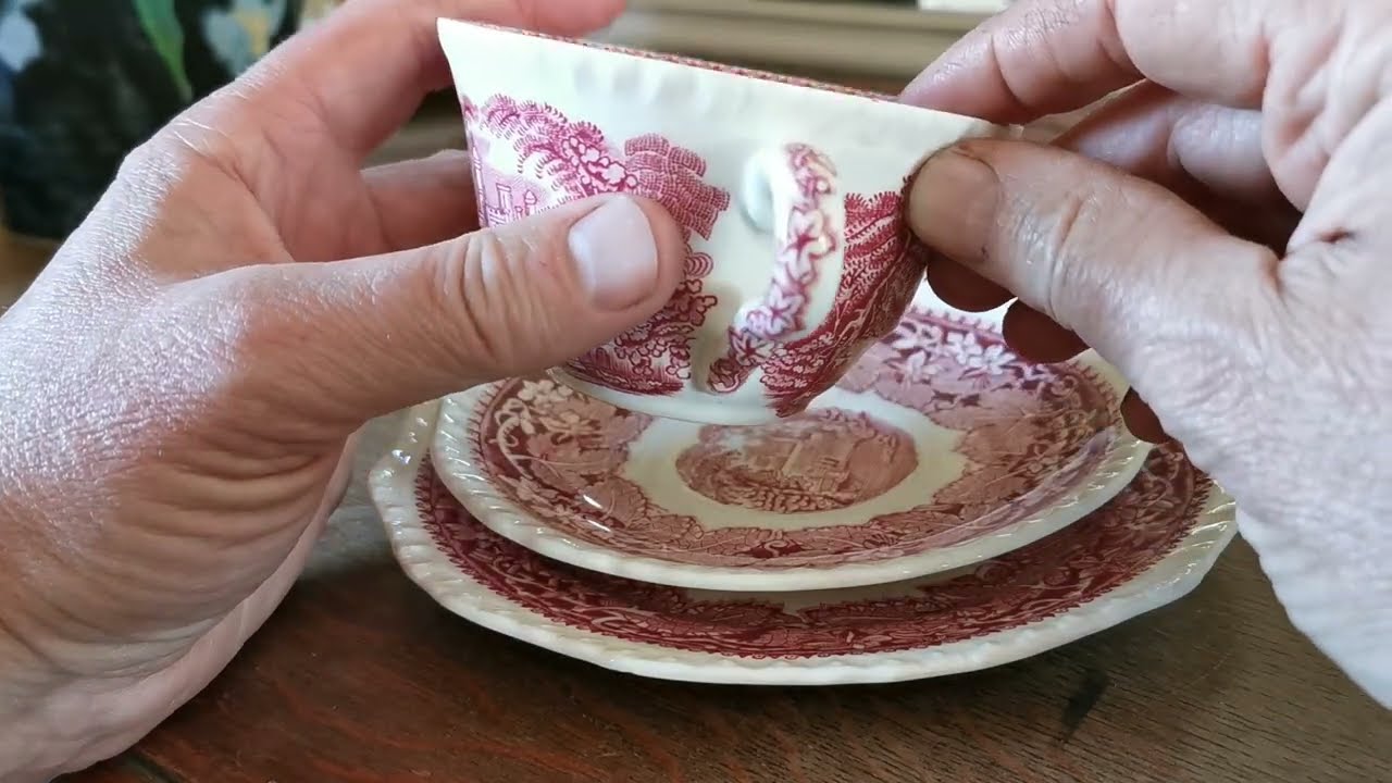 Vintage Masons Ironstone Red & White Vista China Teacup Saucer and Side Plate