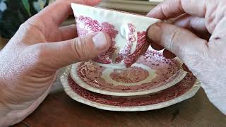 Vintage Masons Ironstone Red White Vista China Teacup Saucer and Side Plate