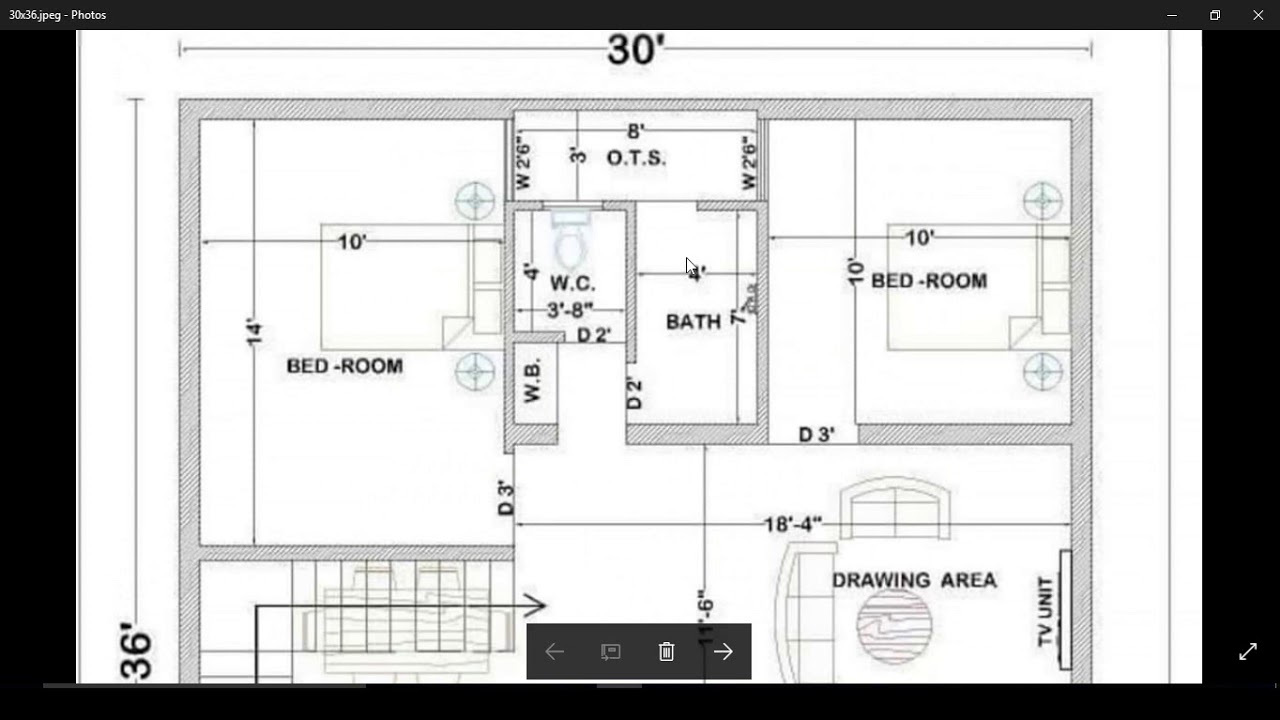 30x36 HOUSE PLAN WITH 3BED ROOM 4 MARLAچار مرلہ گھر کا