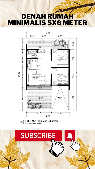 DESAIN DENAH RUMAH MINIMALIS UKURAN 5X6 METER 1 LANTAI DENGAN 2 KAMAR TIDUR