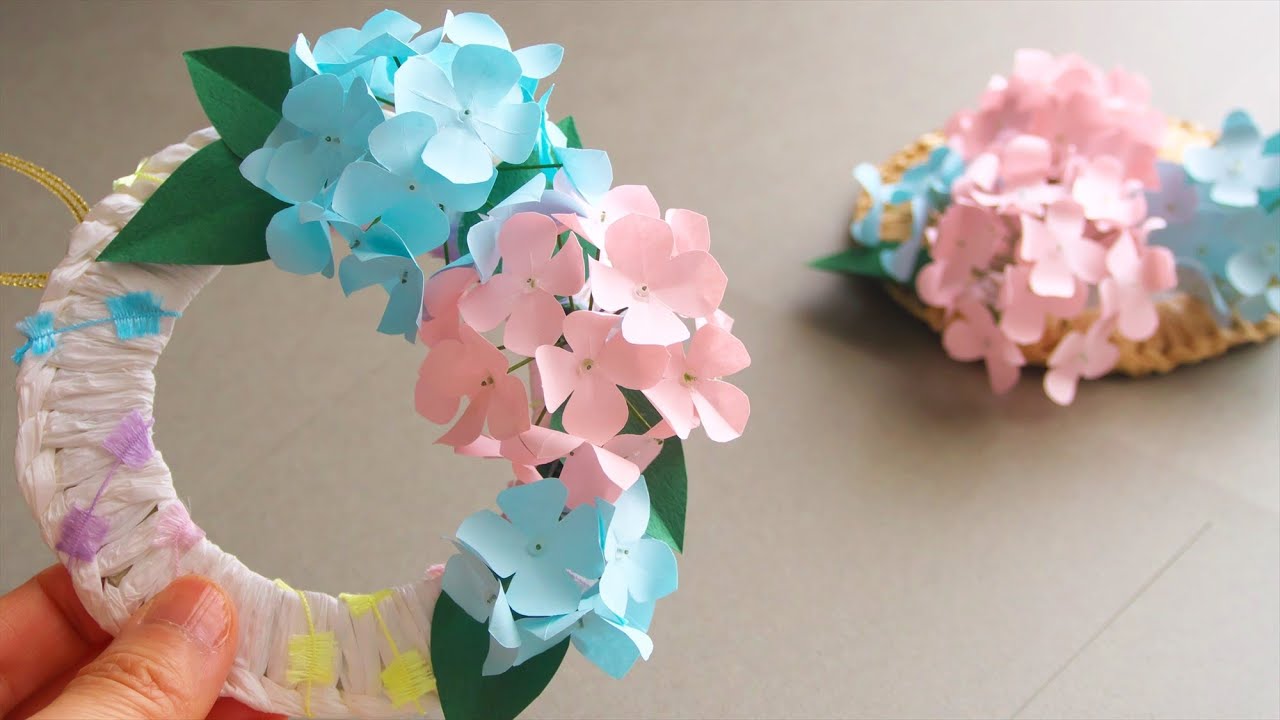 紙で作る可愛い紫陽花のリースの作り方 Diy How To Make Hydrangea Paper Flower Youtube