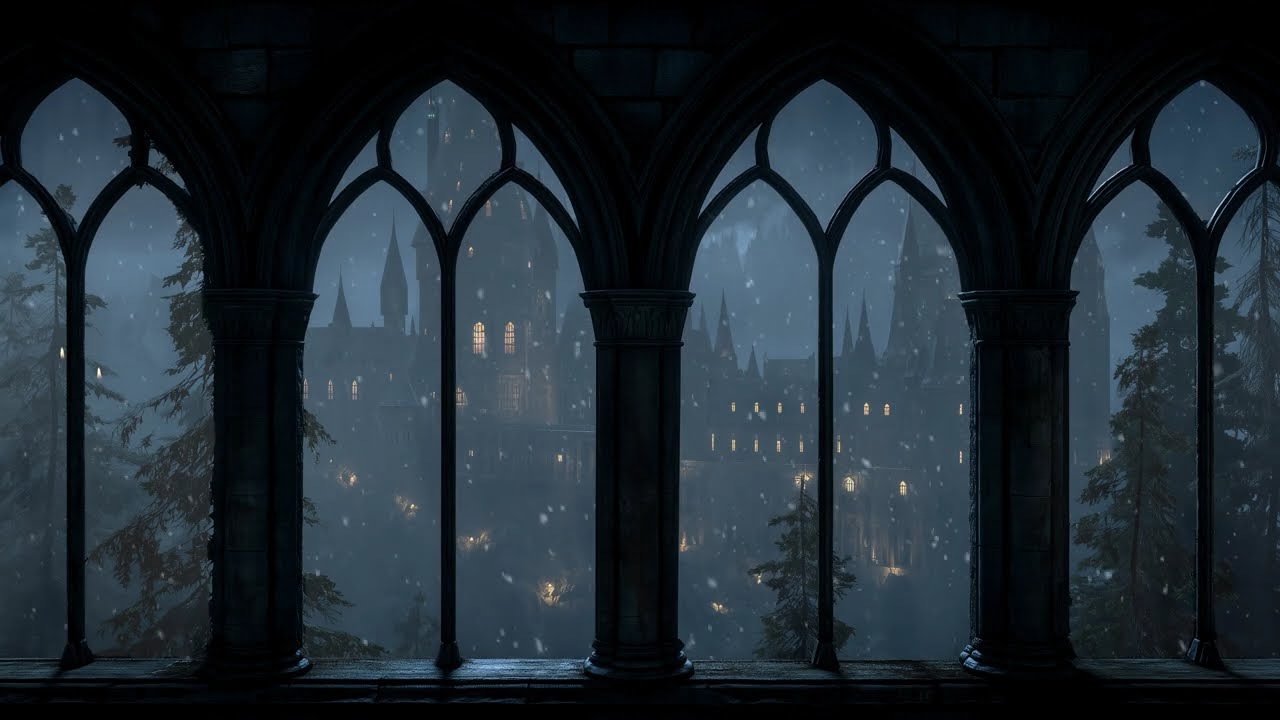 Harry Potter Winter Window View - Hogwarts Snow Ambience & Wind Sounds for Study and Sleep