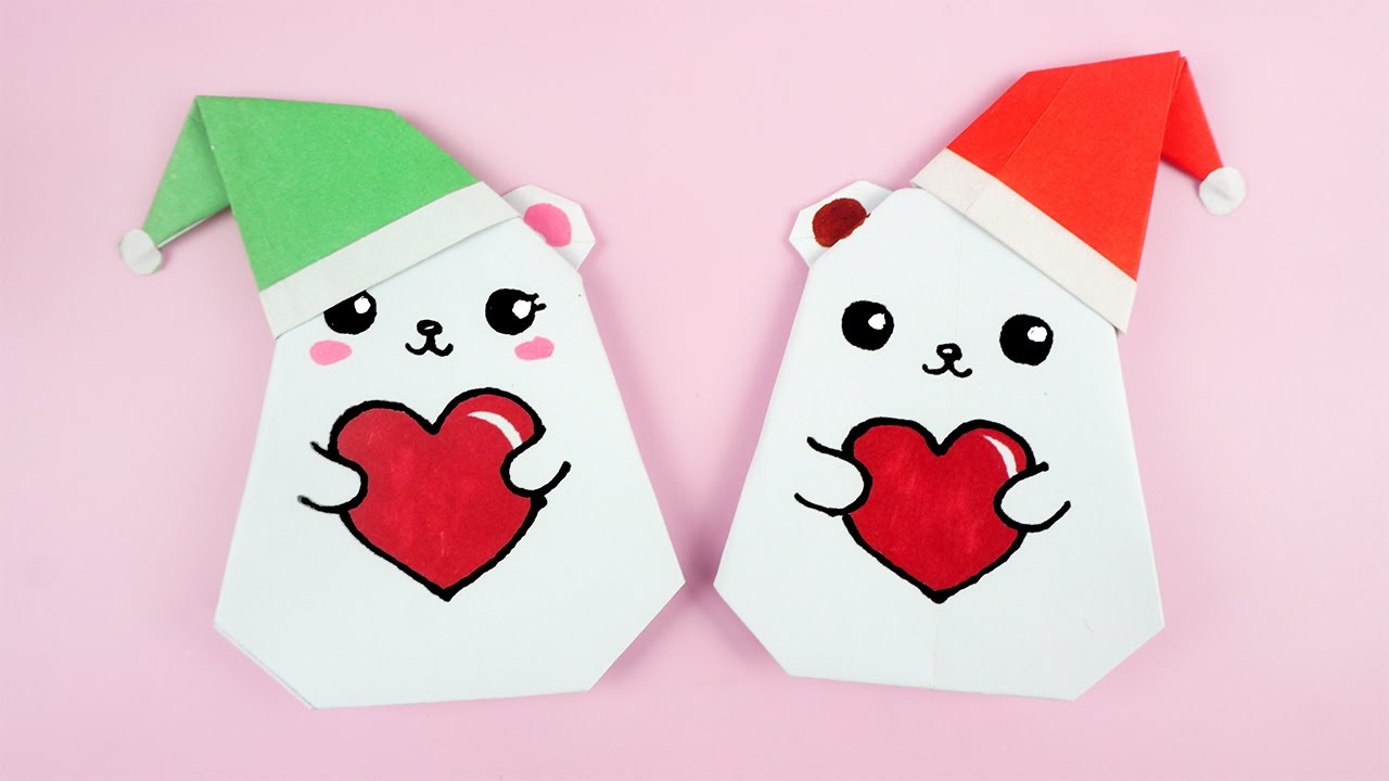 折り紙クリスマス】簡単 可愛い しろくま クリスマス 折り方