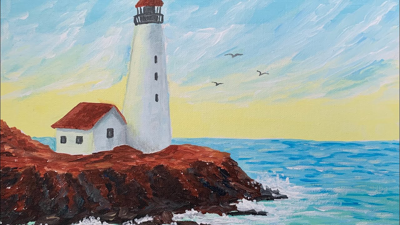 Easy Acrylic Light House Painting - YouTube