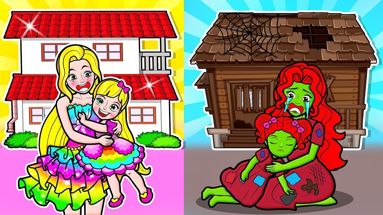 Paper Dolls Dress Up - Poor Rapunzel Family vs Good Adopted Daughter - DIY Dresses Handmade